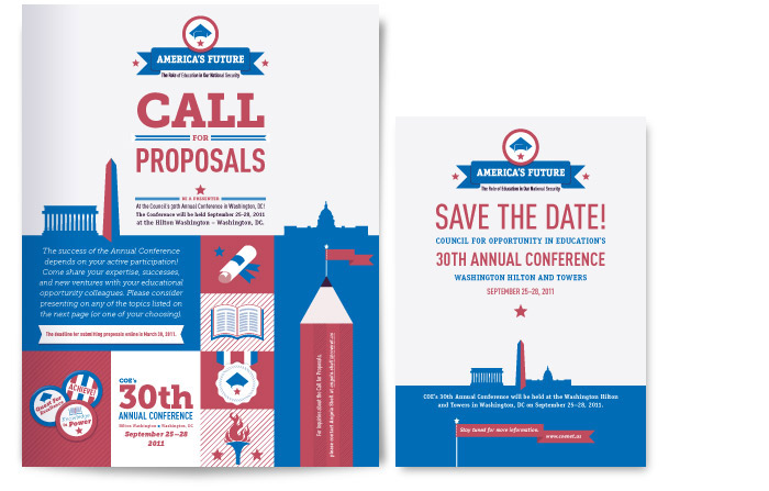 COE 2011 Annual conference Call for Proposals brochure cover and Save the Date postcard