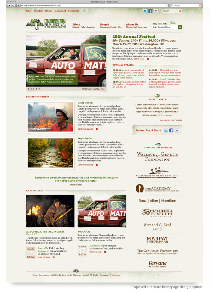 DC Environmental Film Festival proposed alternate home page website design