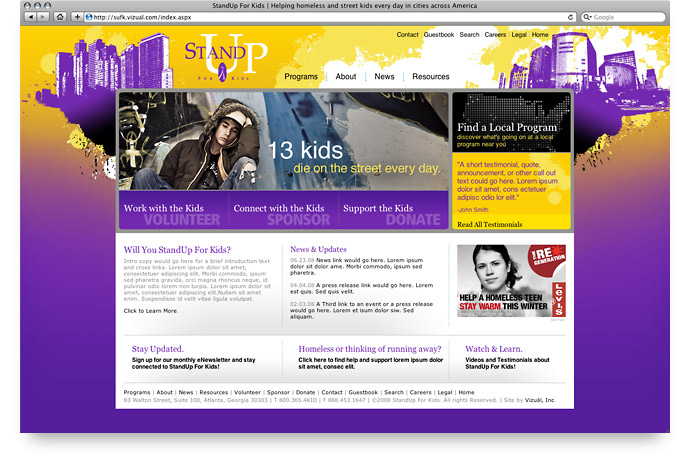 StandUp for Kids: Home Page UI