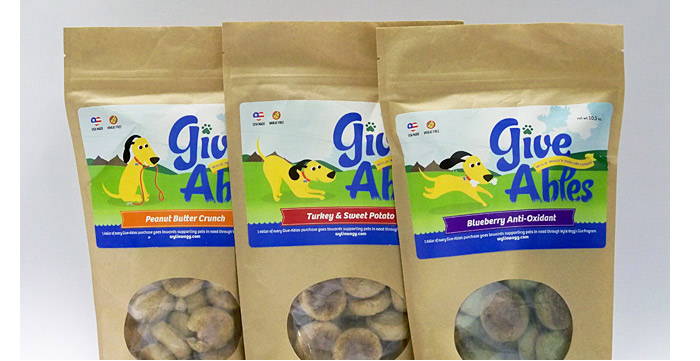 Wylie Wagg GiveAbles dog treats packaging design.